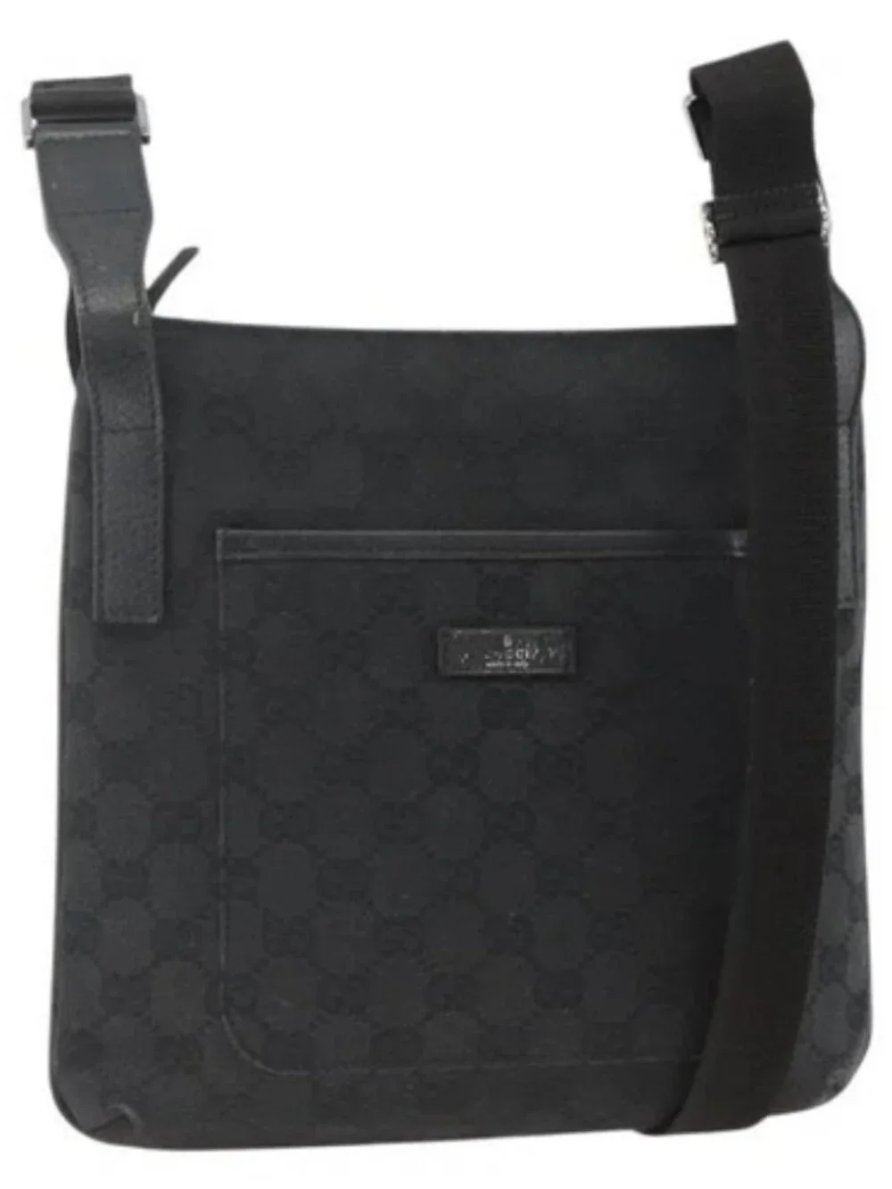 GUCCI GG Canvas Shoulder Bag Black Silver 122793 Auth BAZ206A